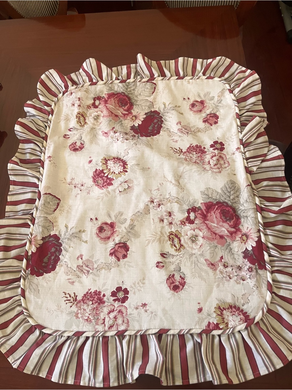 Waverly Floral Ruffled Pillow Sham in Cream and Dusty Rose